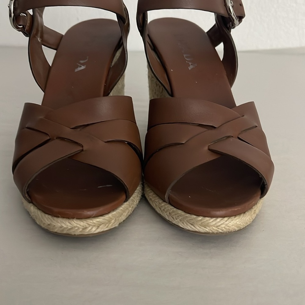 Prada Rony Brown Leather Strappy Espadrille Wedge Sandals Size 39 US 8.5 - Picture 3 of 9